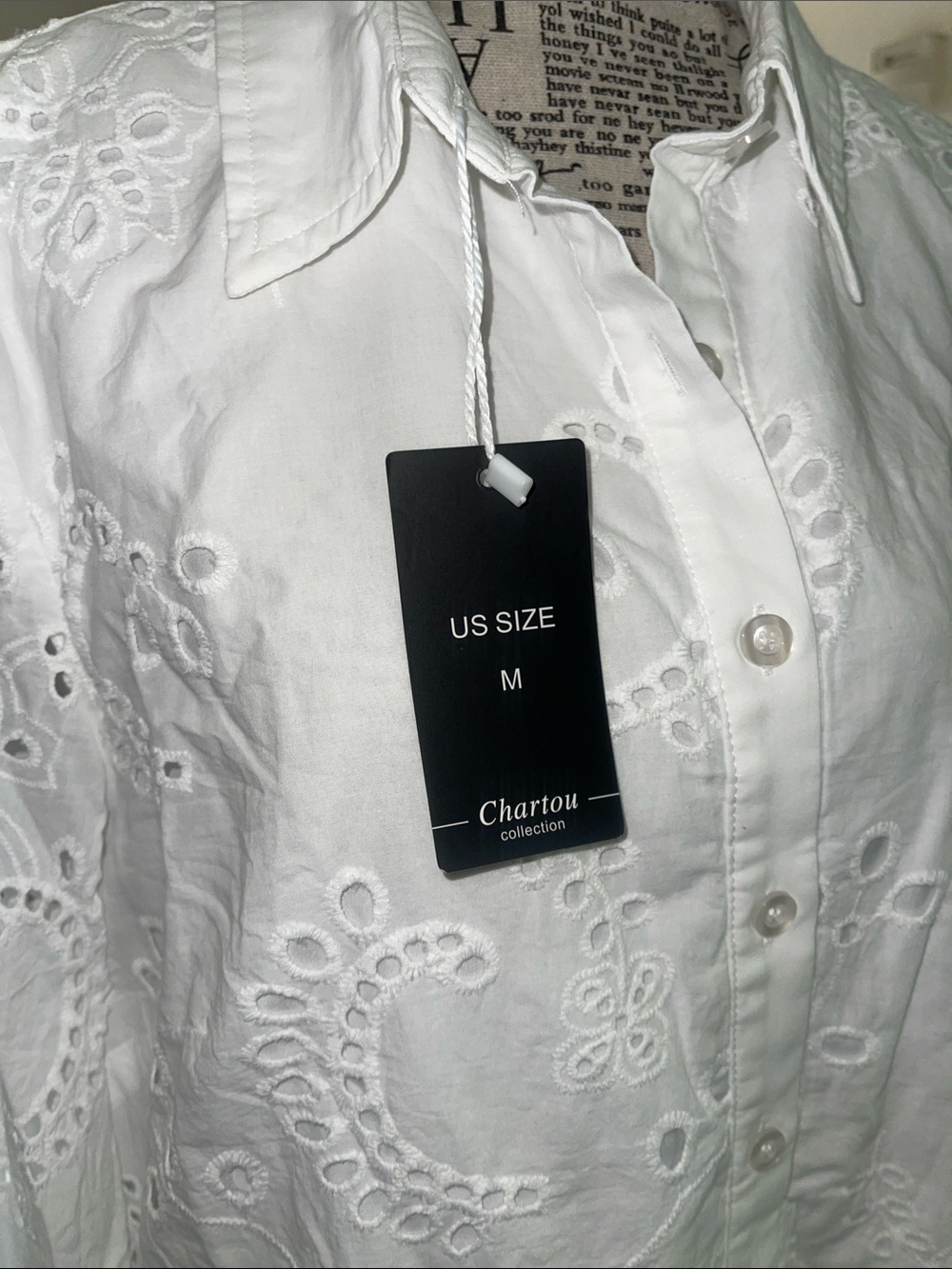 Chartou 100% Cotton Eyelet Long-Sleeve Dress in White - Picture 4 of 4
